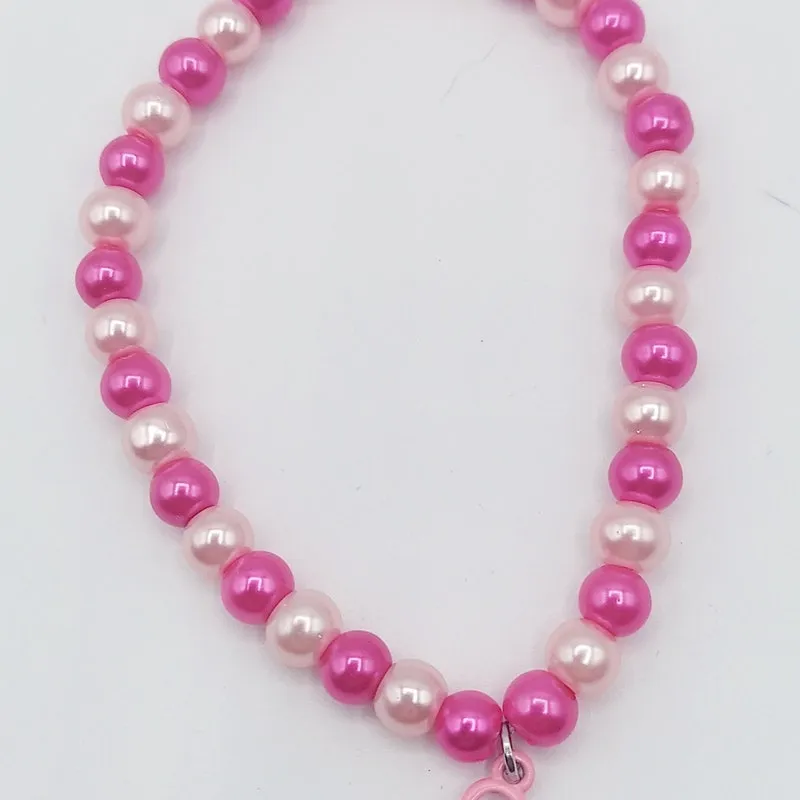 Pink Ribbon Charm Bracelet: Breast Cancer Awareness Beaded Jewelry
