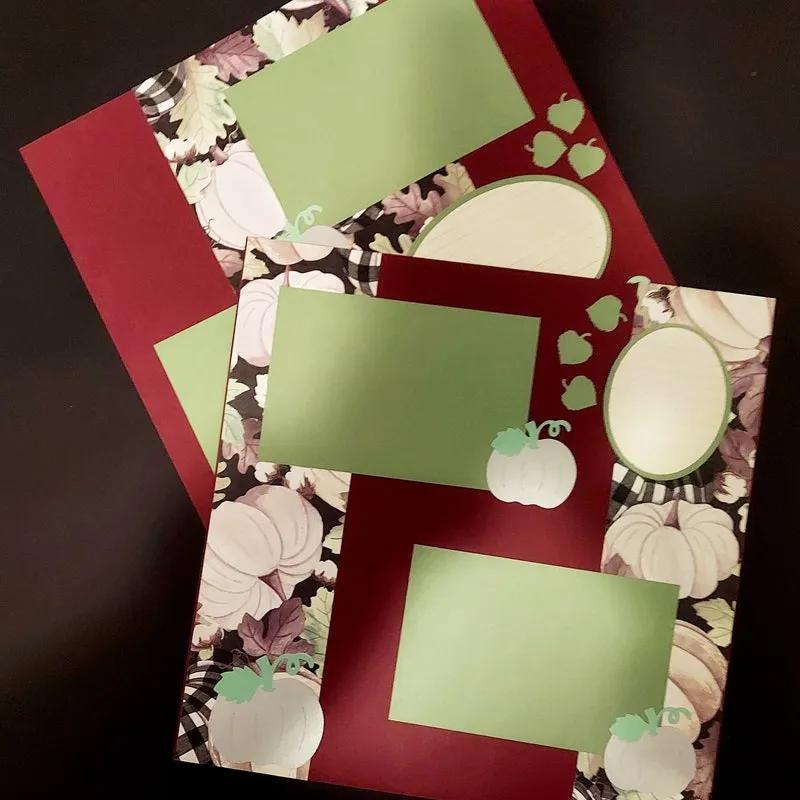 Autumn Harvest Scrapbook Layout: Plaid Pumpkin, Burgundy Cardstock (12x12)