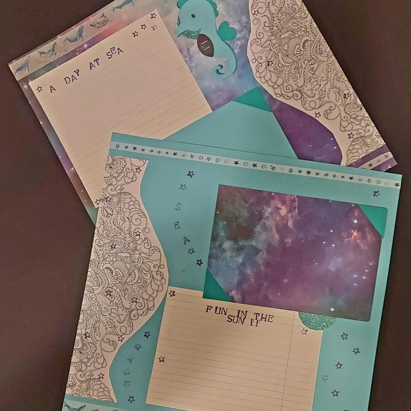 Seahorse Scrapbook Layout, Shimmery Seaside Theme, Handmade 12x12