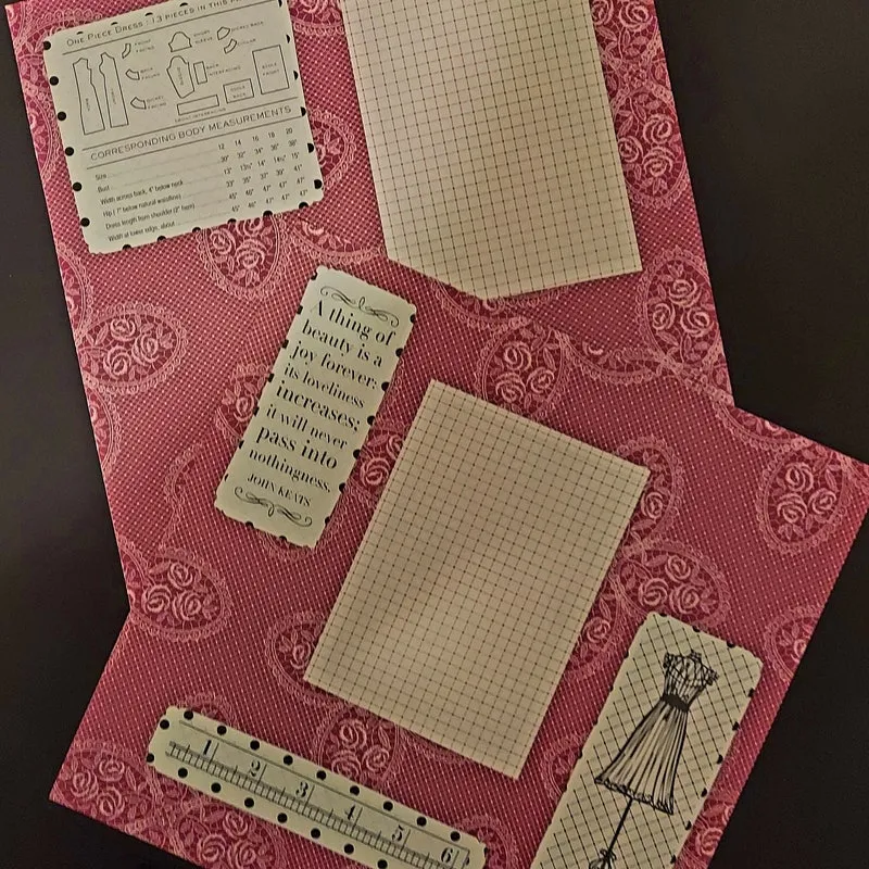 Vintage Sewing Scrapbook Layout: Timeless Tailor, Rose Pattern, 12x12