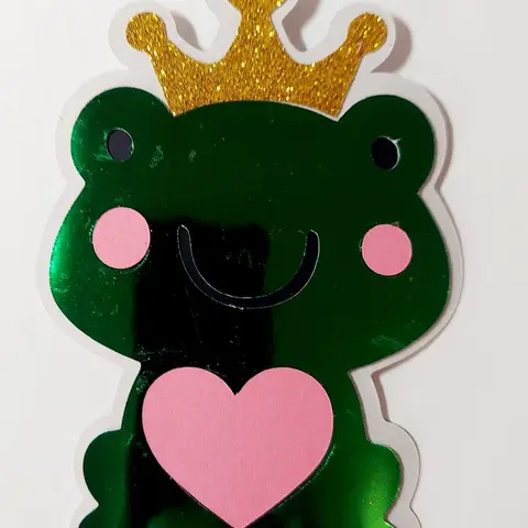 Frog Prince Embellishment, Glitter Crown, Green Foil, Scrapbooking Ephemera