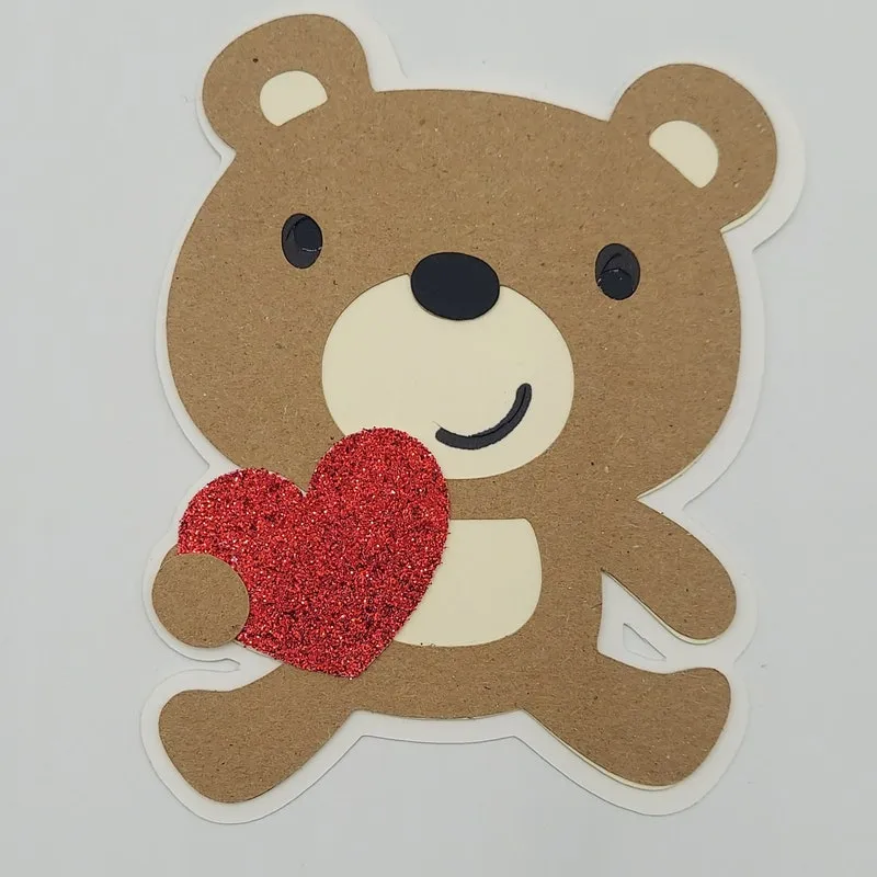 Teddy Bear Scrapbook Embellishment - Card Making, Paper Crafting, Junk Journal Ephemera, Die Cut - Valentine's Day Bear, with Glitter Heart