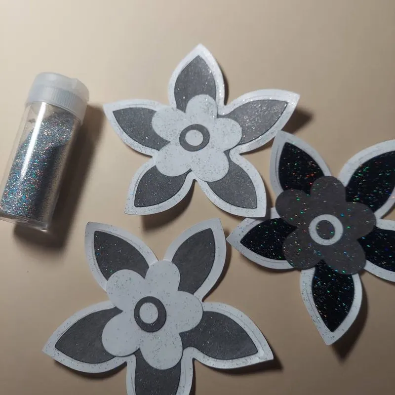 Glitter Scrapbook Flowers, Black and White, Formal Embellishments (Set of 3)
