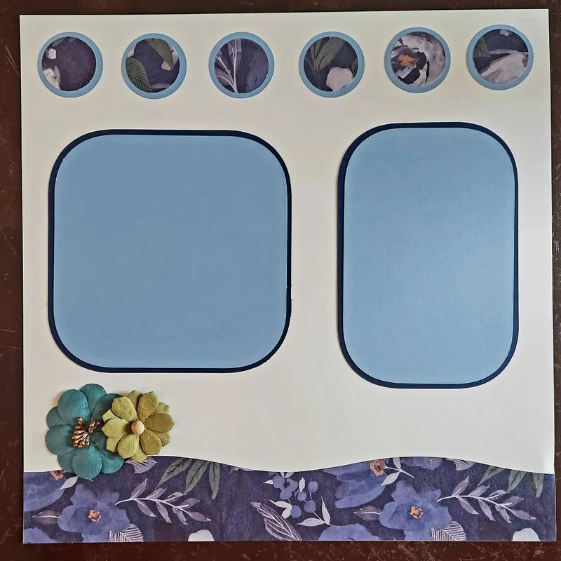 Blue Floral Scrapbook Layout: 12x12 Premade Two-Page Design