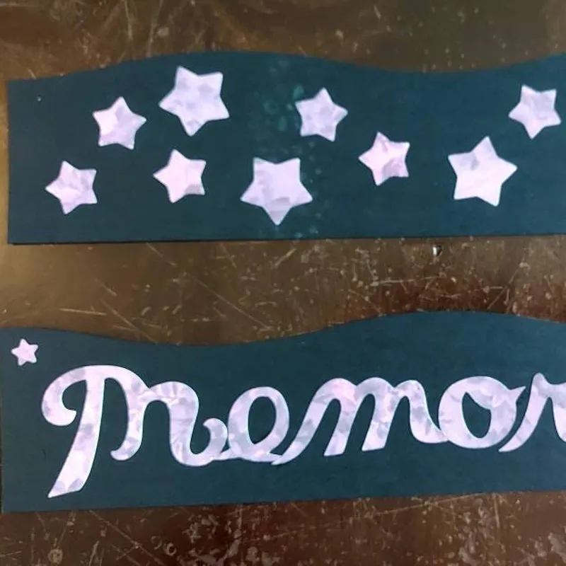 Scrapbook Title Border:  Pink Stars, 'Memories'  - Scrapbooking Supplies, Ephemera