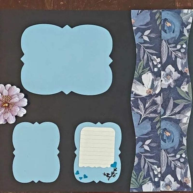 Blue Floral 12x12 Scrapbook Layout: Premade Two-Page Design