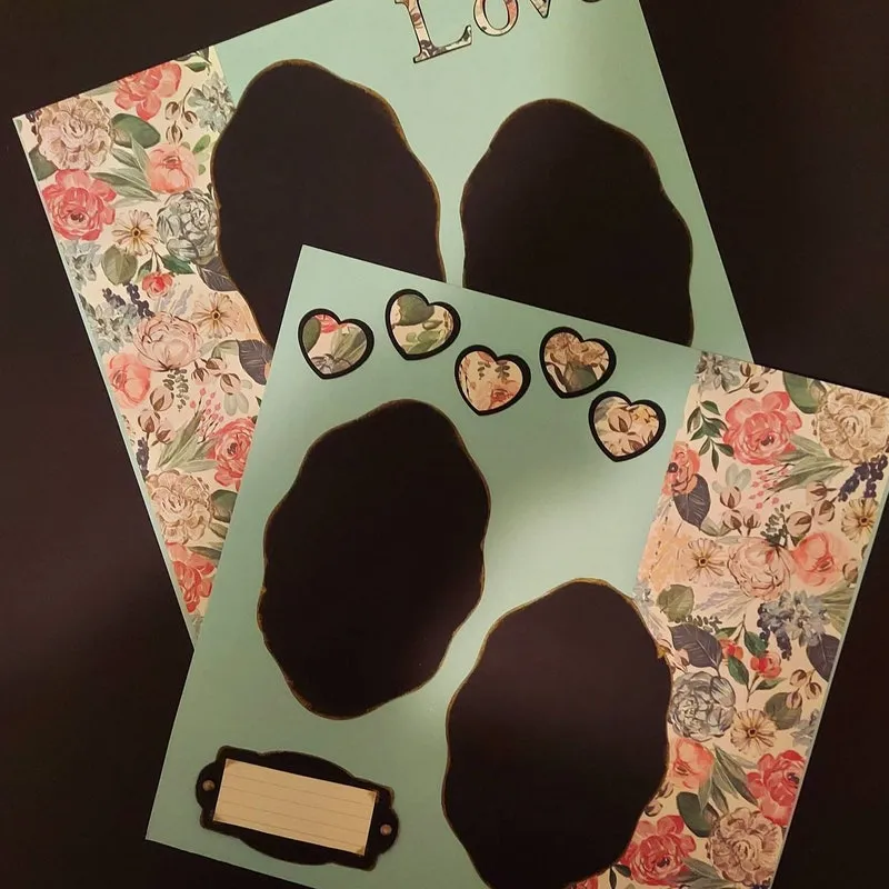 Teal Floral Scrapbook Layout, 2 page 12x12 size with Vintage Theme, Hand Sewn Pages, Ready for Photos