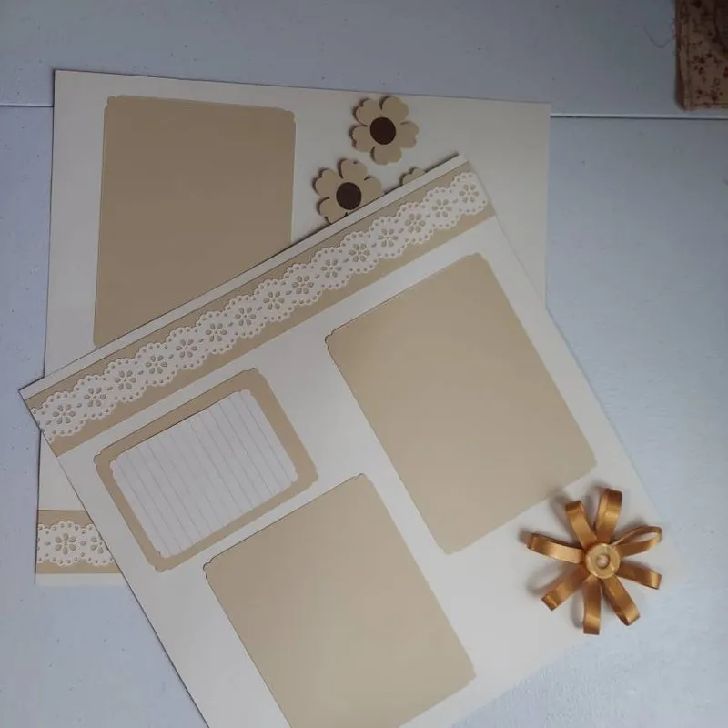 French Vanilla Floral Scrapbook Layout: Ivory Beige, Ribbon Flowers