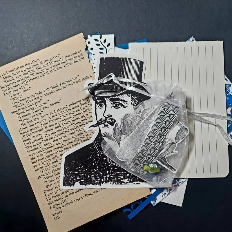 Blue Junk Journal Scrap Pack, Ephemera, Ribbon, Book Pages