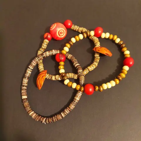 Wood, Stone & Shell Beaded Bracelet Set: Nature Lover Jewelry