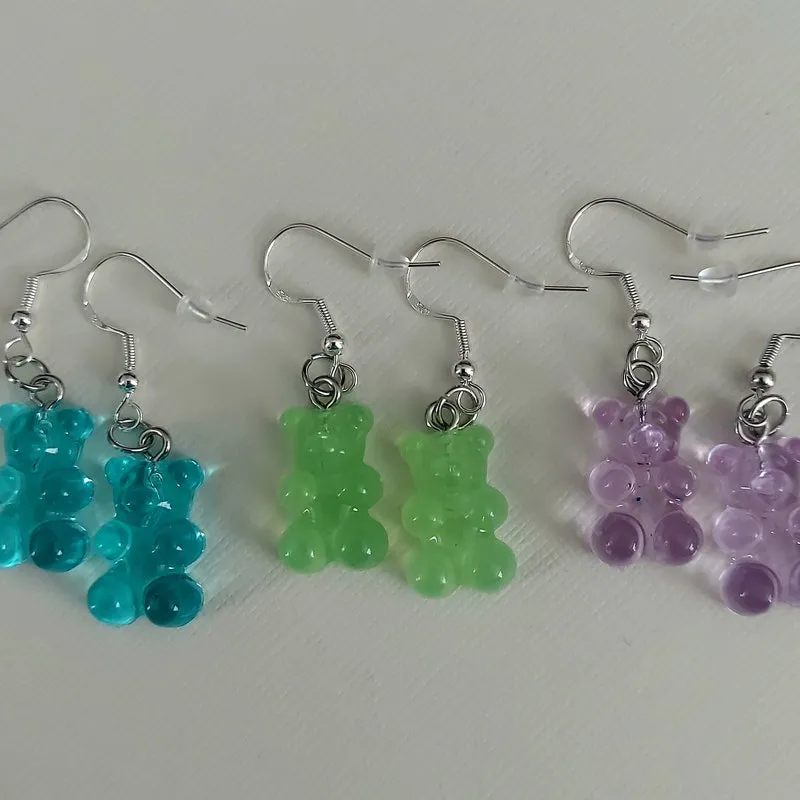 Gummy Bear Dangle Earrings: Candy Themed Drop Earrings