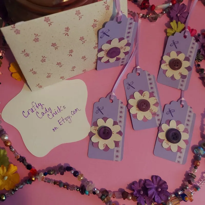 Lilac Floral Gift Tags: Handmade Spring Scrapbooking Set of 5