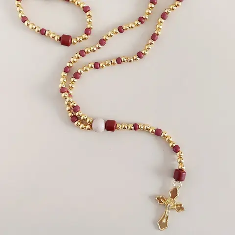 Handcrafted Catholic Rosary: Brown Beaded Cross Necklace