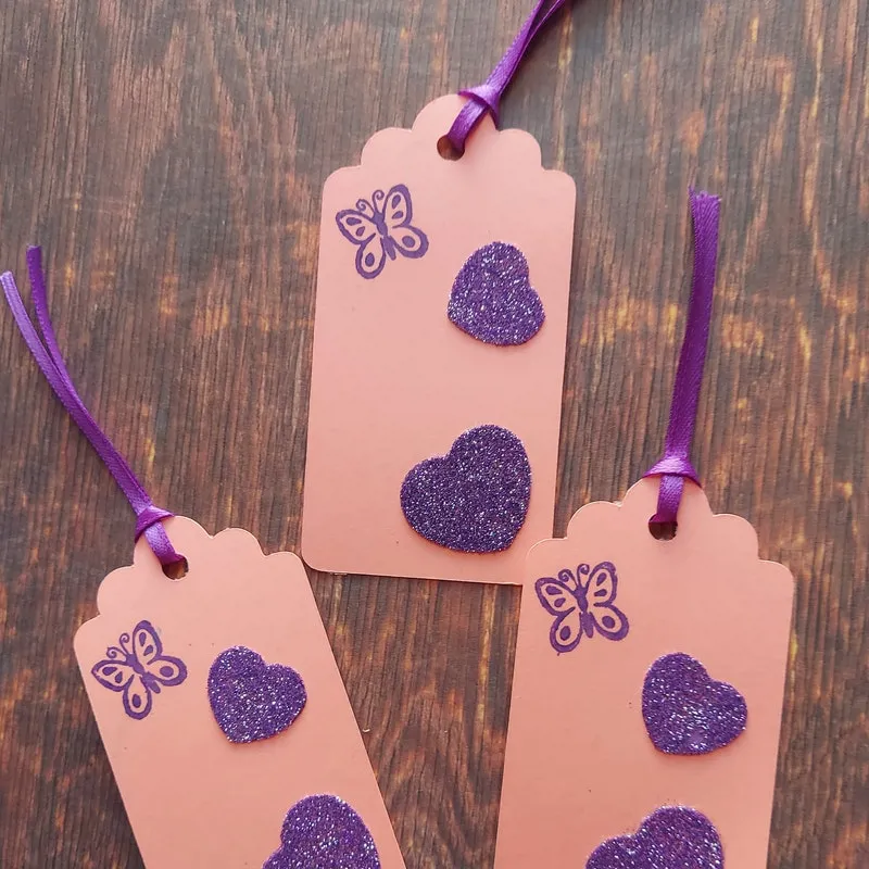 Handcrafted Spring Gift Tags: Felt Easter Bunny Butts, Glitter Hearts - Set of 3