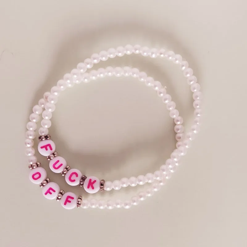 Edgy Beaded Word Bracelet Set: "Fuck Off" or "Fuck You"