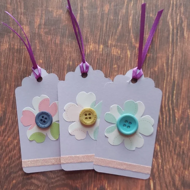 Handcrafted Gift Tags with Button Flowers - set of three floral tags
