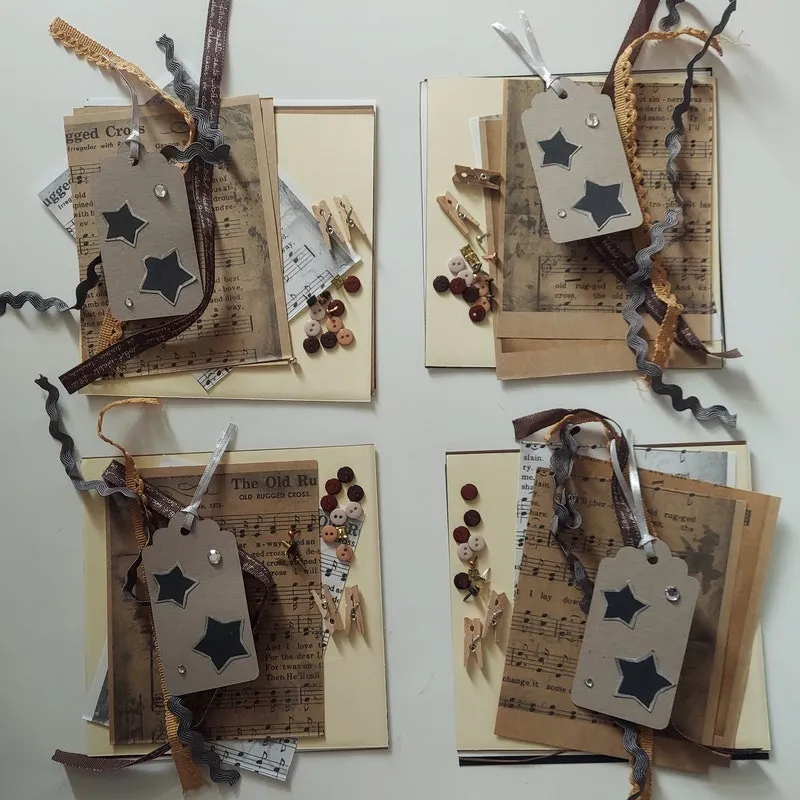 Vintage Style Junk Journal Paper Pack, with Buttons, Brads, Ribbon, and Ephemera - Scrapbook Supplies