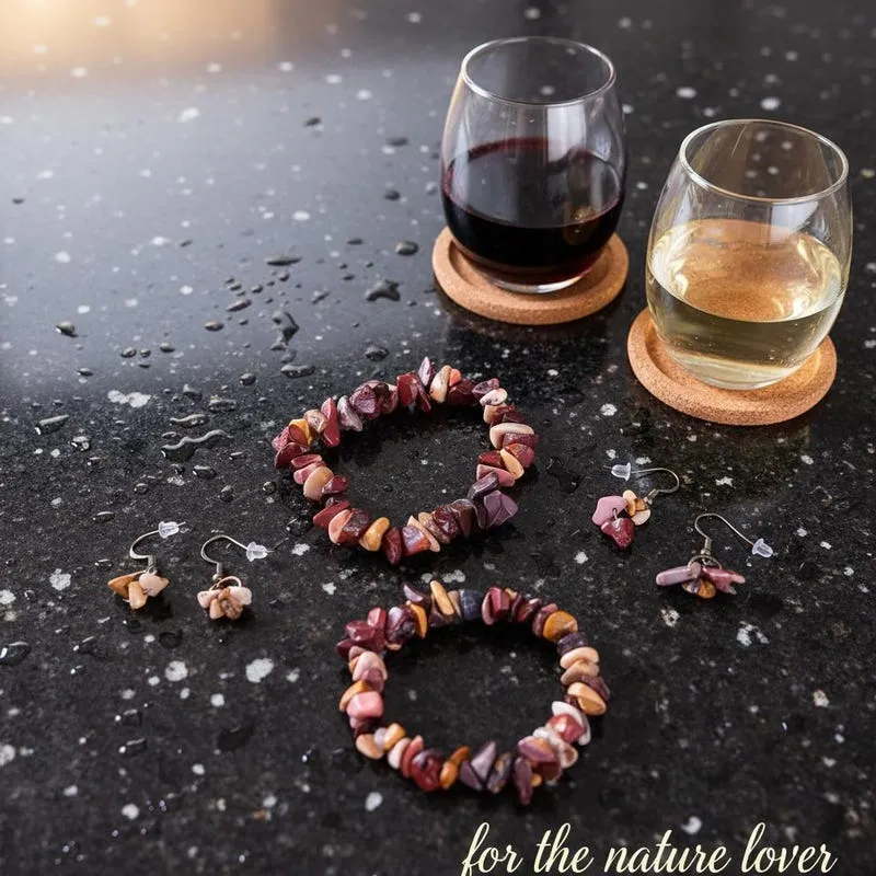 Handmade Stone Bracelet and Earrings Set: Recycled Earth Tone Jewelry