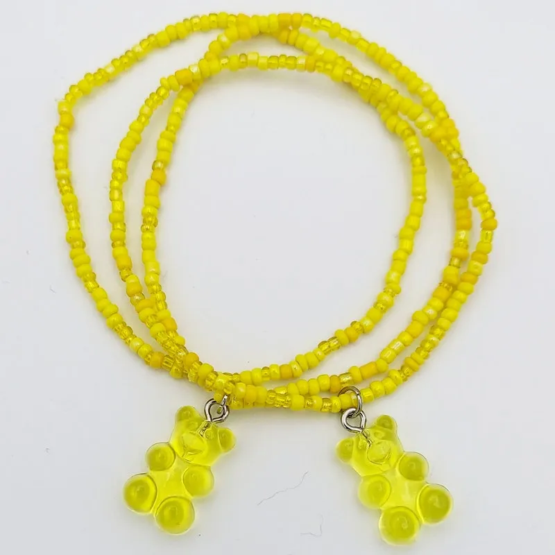 Yellow Gummy Bear Charm Bracelet: Beaded Summer Jewelry