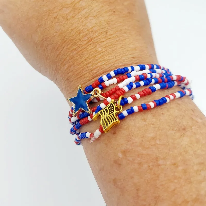 Patriotic Beaded Charm wrap-around Bracelets