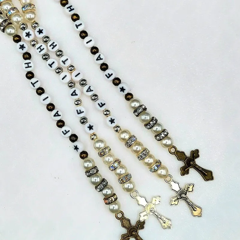 Faith Cross Keychain: Pearl Beaded Zipper Pull, New Driver Gift, Bible Charm, Junk Journal Decor