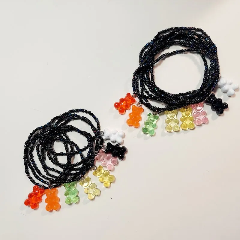 Gummy Bear Charm Bracelet: Metallic Seed Bead Stackable Jewelry