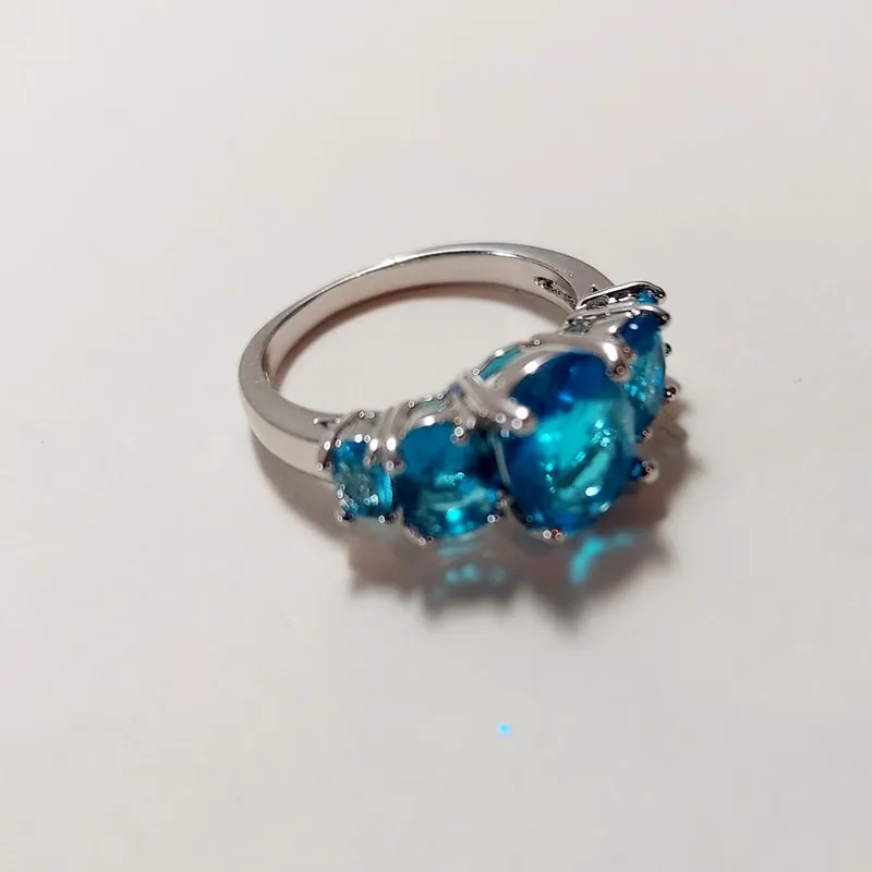 Sterling Silver (.925) Rings  -  Aqua Gemstone Fashion Jewelry