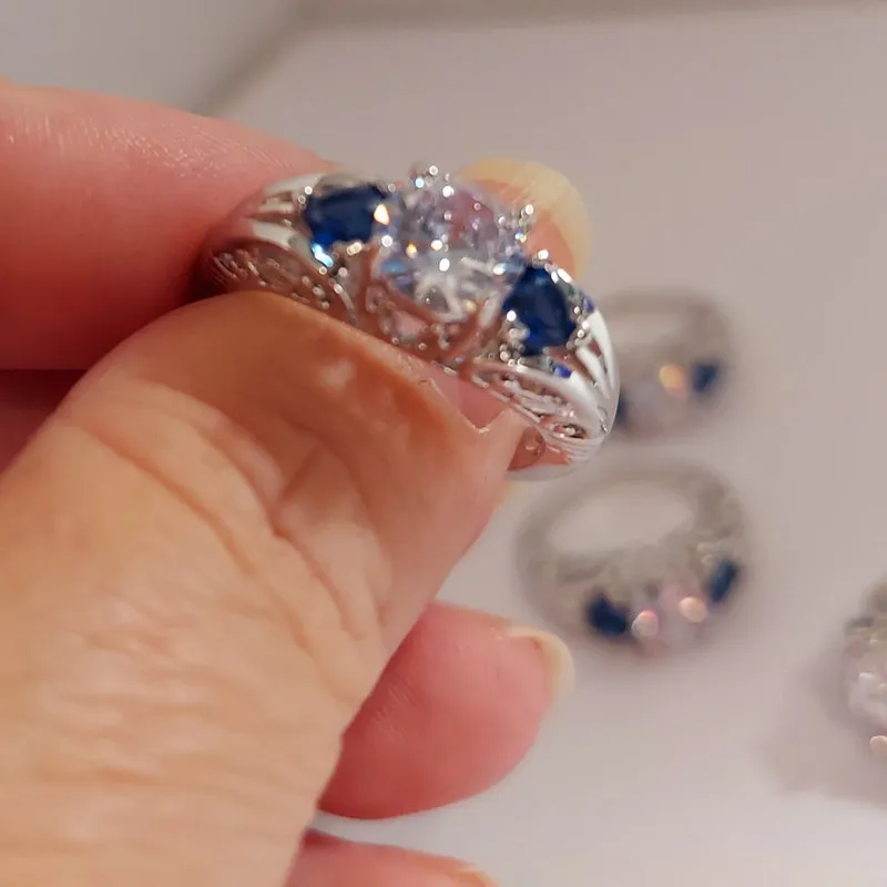 Sapphire & Cubic Zirconia Sterling Silver Ring