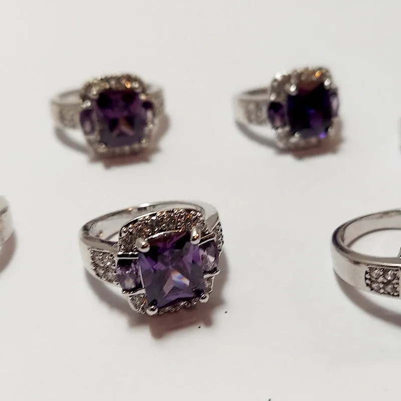 Amethyst Sterling Silver Ring: Cubic Zirconia Statement Ring