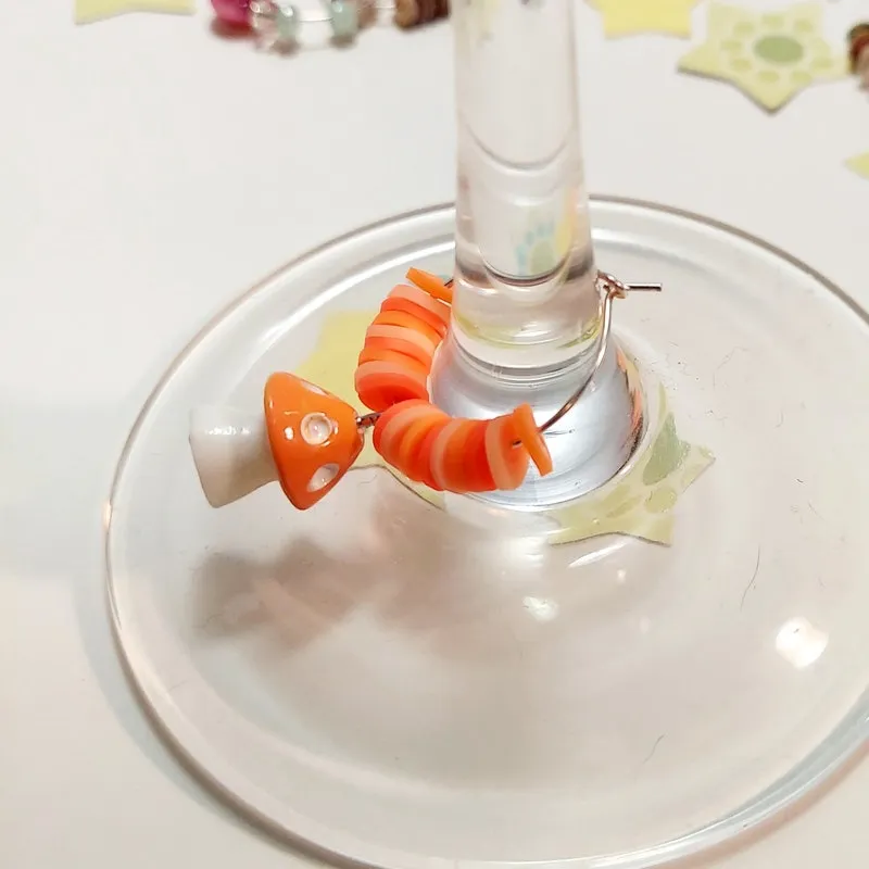 Wine Glass Charms - Yellow and Orange Gummy Bears or Mushrooms - Cocktail Party Accessory - Spring Party Decor