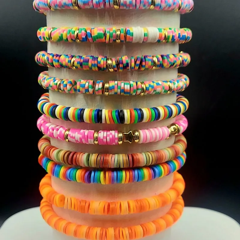 Handmade Clay Beaded Bracelets: Colorful Stacking Jewelry