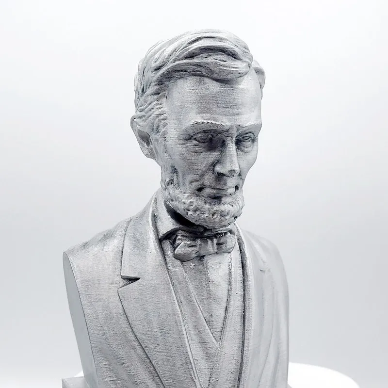 Silver Brushed Abraham Lincoln Bust: 3D Printed Home Decor, Sixteenth President of the USA
