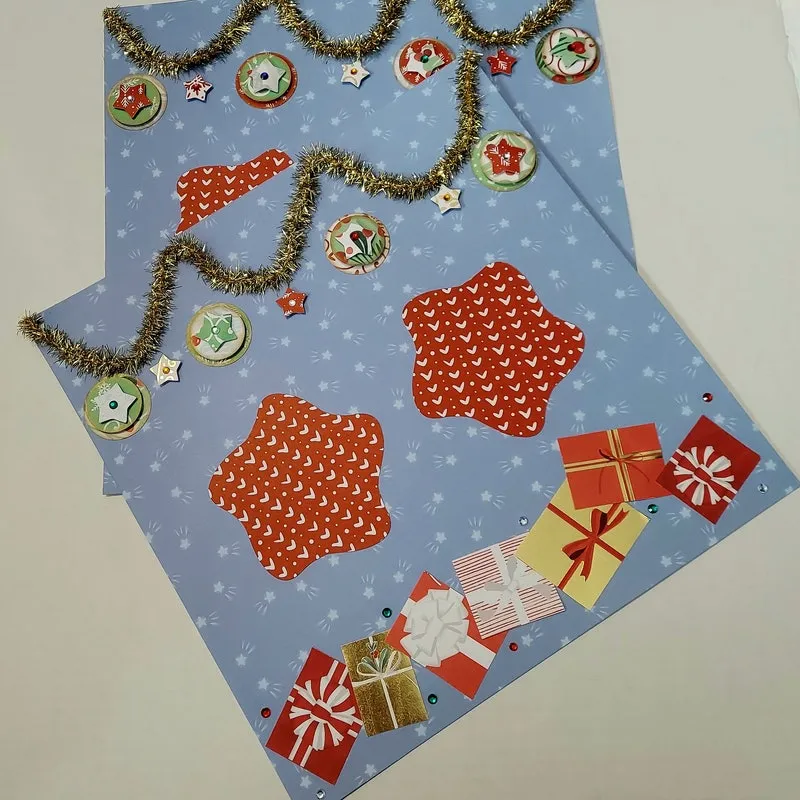 Christmas Scrapbook Layout: Festive Holiday Memories, Gold Garland Border