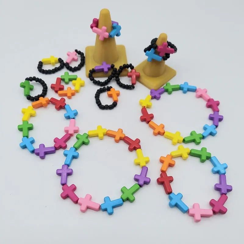 Mom and Daughter Rainbow Cross Bracelet Set: Matching Me and Mini