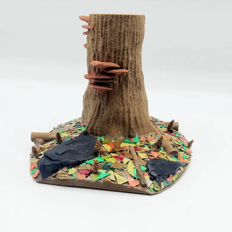3D Printed Tree Stump with Mushrooms: Fairy Garden Decor