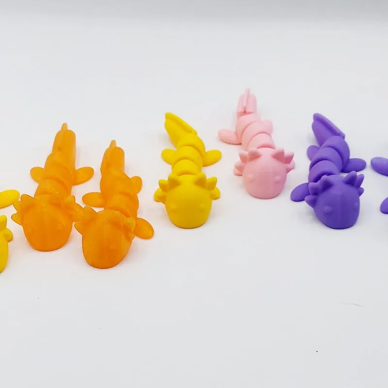 3D Printed Mini Articulated Axolotl – Minecraft Inspired Toy - Desk Decor - Gamer Gift - 5 Pack