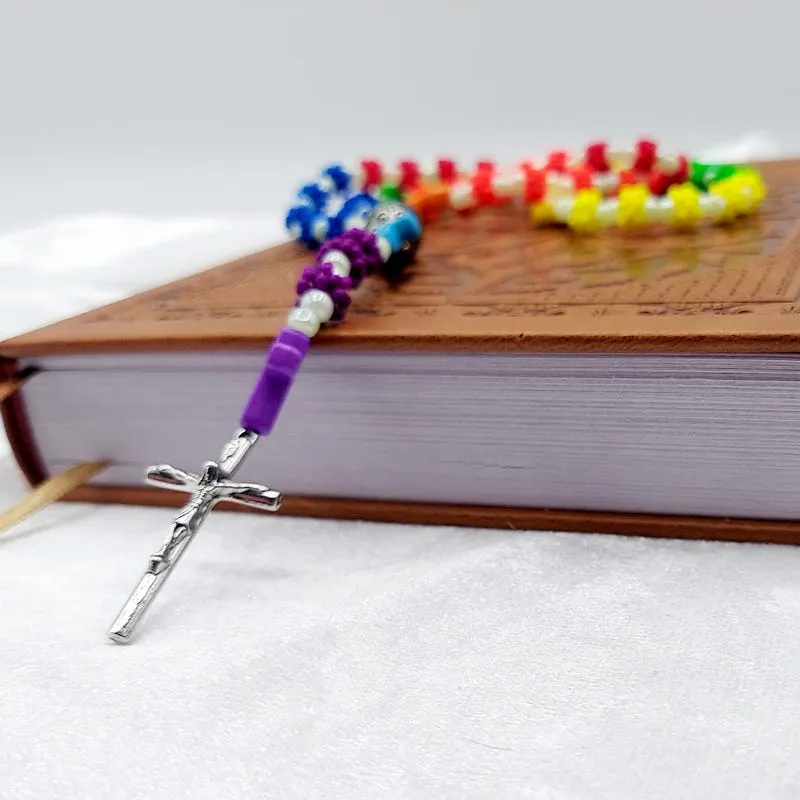 Handcrafted Catholic Rosary: Rainbow Beaded Prayer Beads for Kids