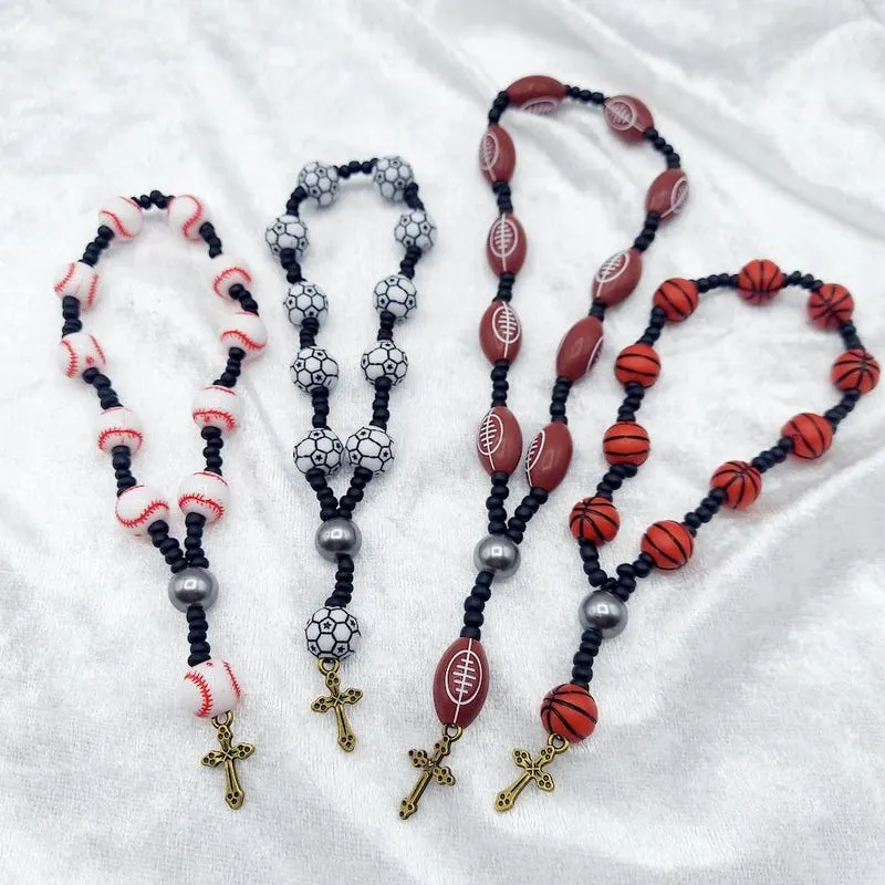 Sports Theme Handheld Rosary, Football, Baseball, Basketball, Volleyball, Soccer Beads, Tennis, and Softball