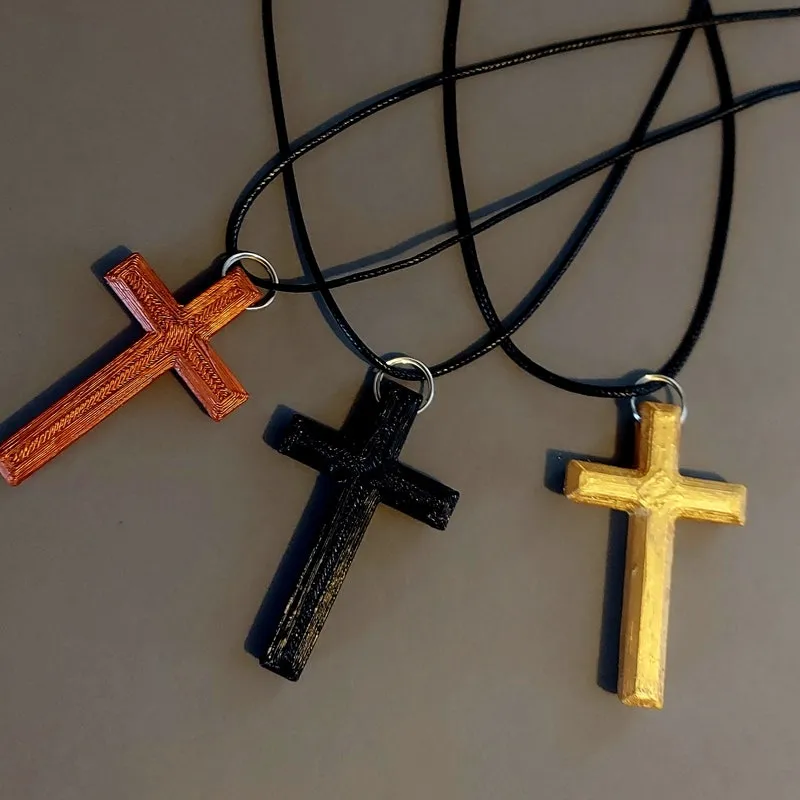 3D Printed Cross Necklace: Bronze, Black, or Gold Finish