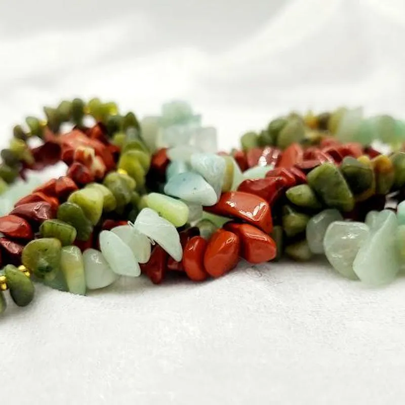 Vibrant Multicolor Stone Chip Bracelet – Handmade Stretch Beaded Bracelet with Natural Stones & Gold Accents